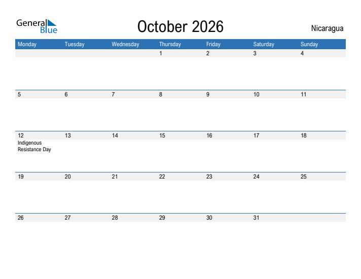 Fillable October 2026 Calendar