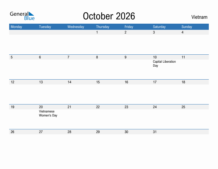 Fillable October 2026 Calendar