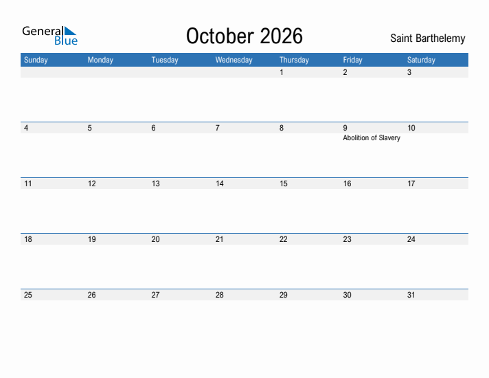 Fillable October 2026 Calendar