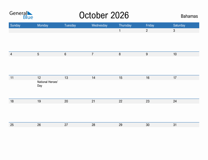 Fillable October 2026 Calendar