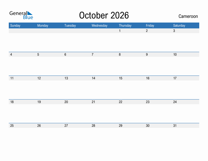 Fillable October 2026 Calendar