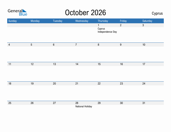 Fillable October 2026 Calendar