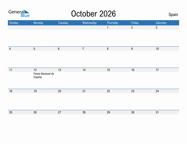 Fillable October 2026 Calendar