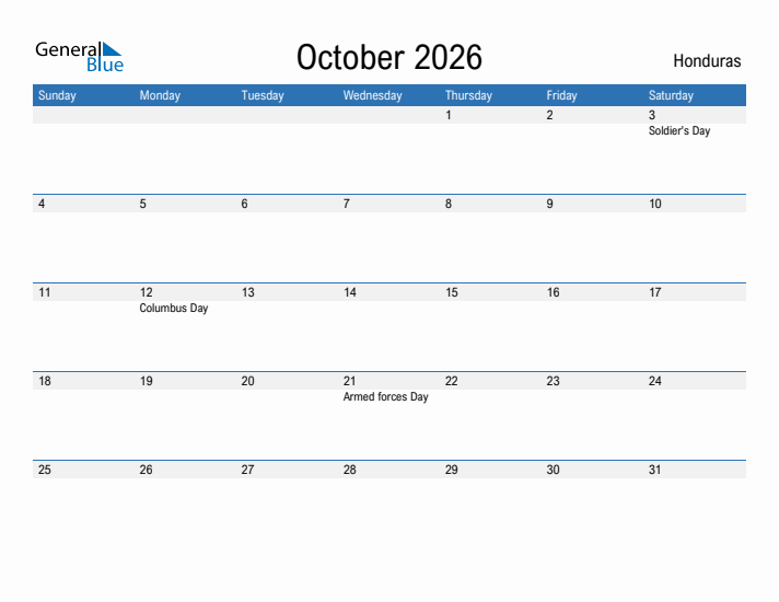 Fillable October 2026 Calendar