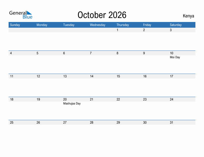 Fillable October 2026 Calendar