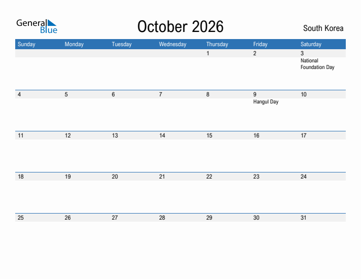 Fillable October 2026 Calendar