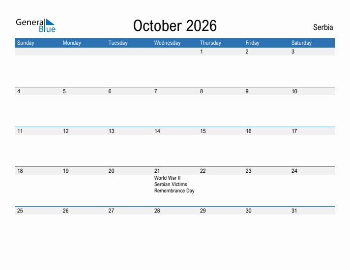 Fillable October 2026 Calendar