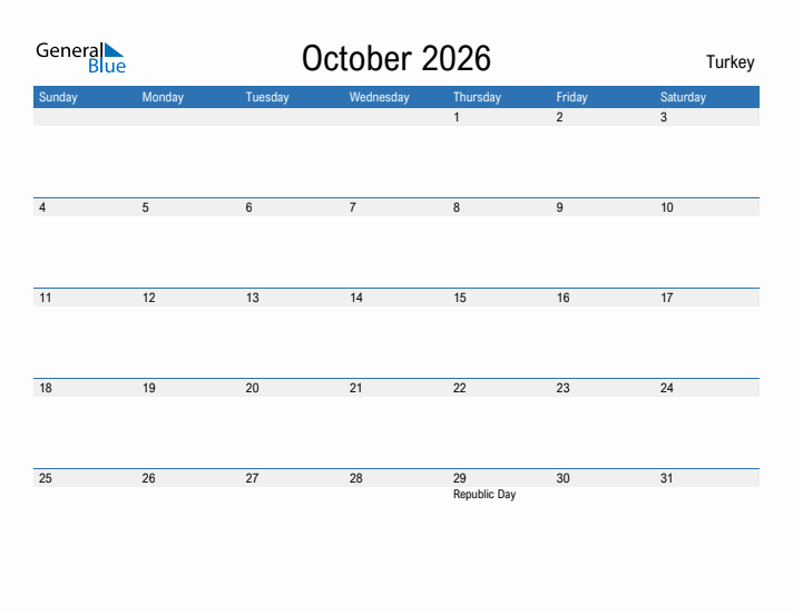 Fillable October 2026 Calendar