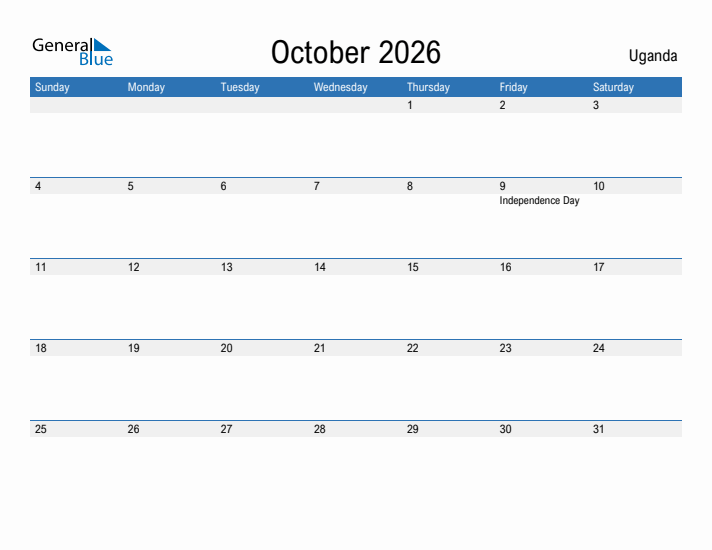 Fillable October 2026 Calendar