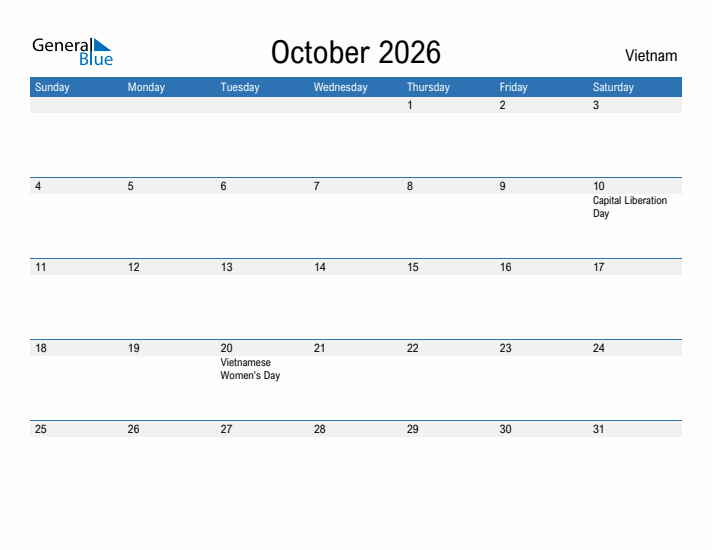 Fillable October 2026 Calendar