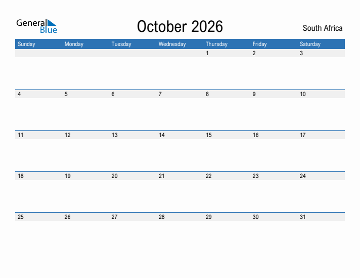 Fillable October 2026 Calendar