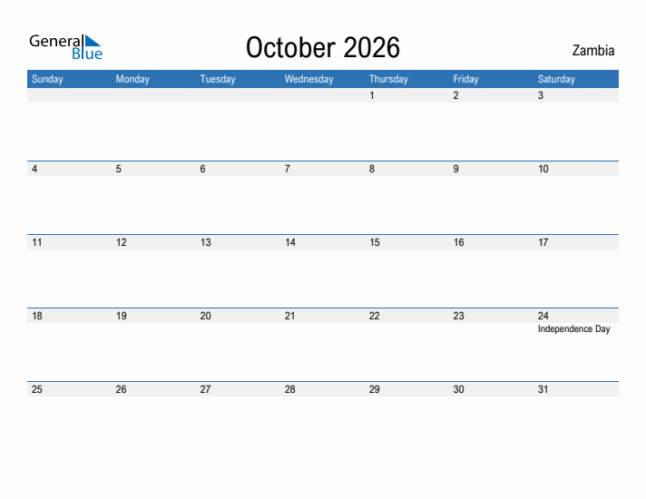 Fillable October 2026 Calendar