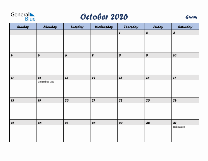 October 2026 Calendar with Holidays in Guam