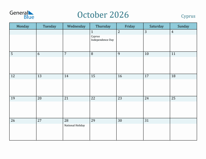 October 2026 Calendar with Holidays