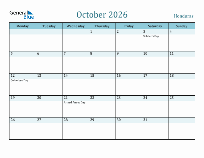 October 2026 Calendar with Holidays