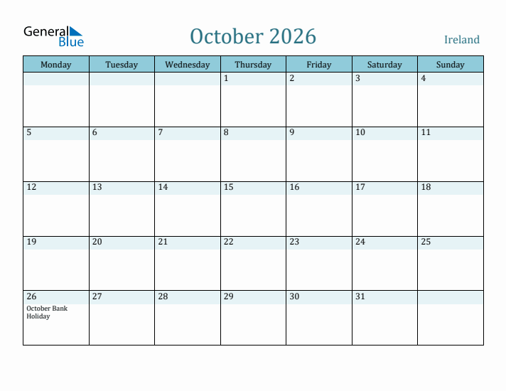 October 2026 Calendar with Holidays