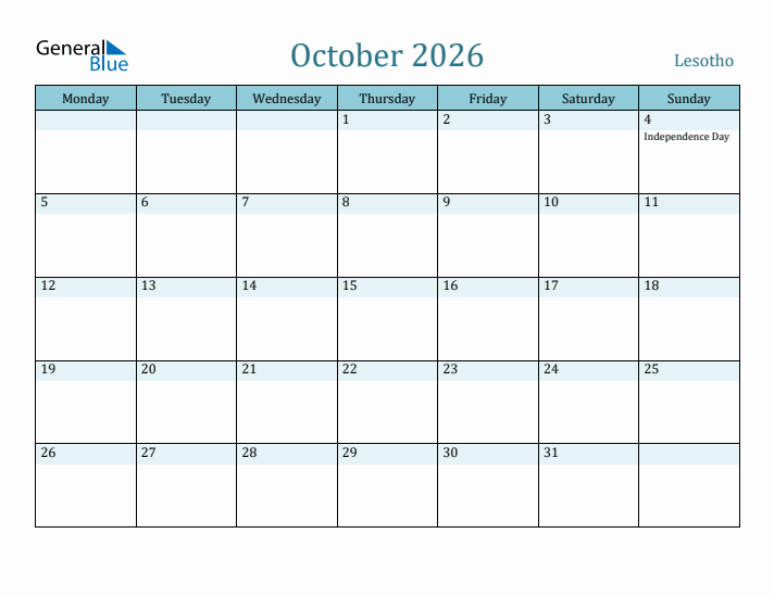 October 2026 Calendar with Holidays