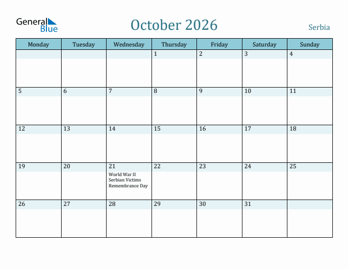 October 2026 Calendar with Holidays