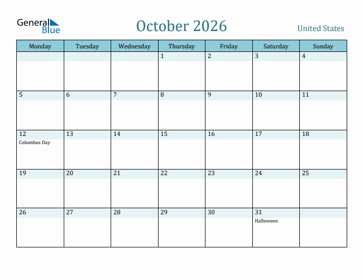 October 2026 Calendar with Holidays