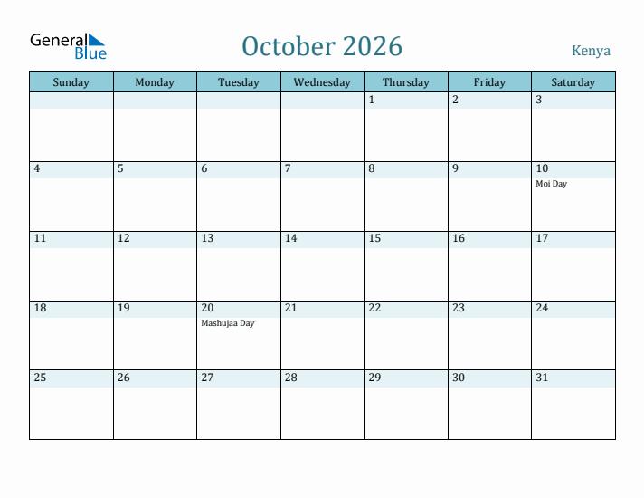 October 2026 Calendar with Holidays