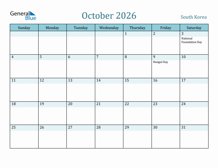 October 2026 Calendar with Holidays