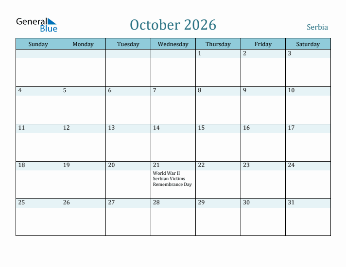 October 2026 Calendar with Holidays