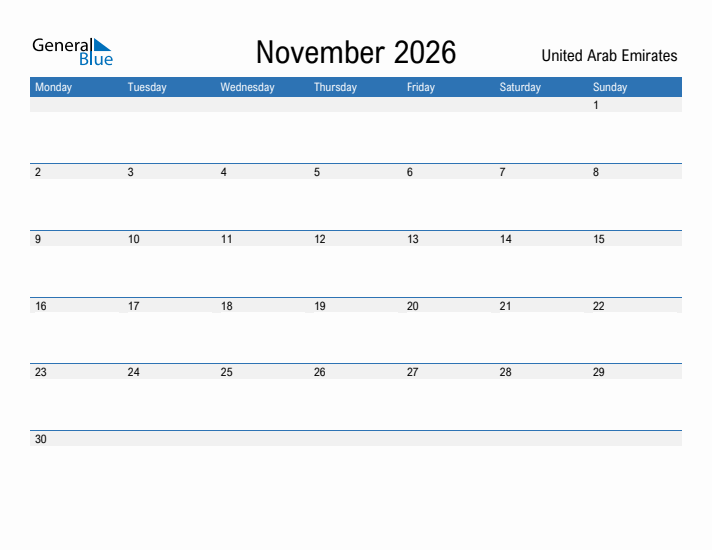 Fillable November 2026 Calendar