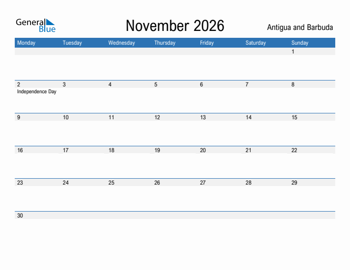 Fillable November 2026 Calendar