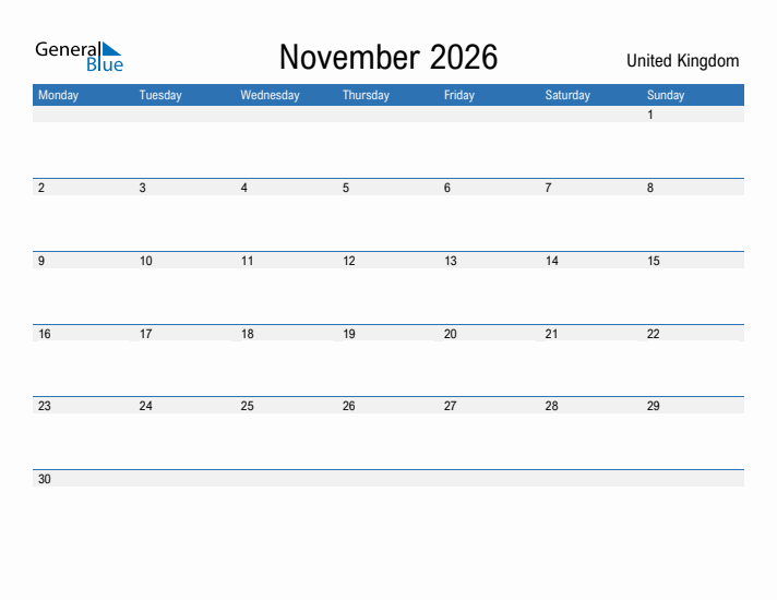 Fillable November 2026 Calendar