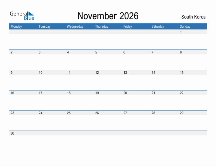 Fillable November 2026 Calendar