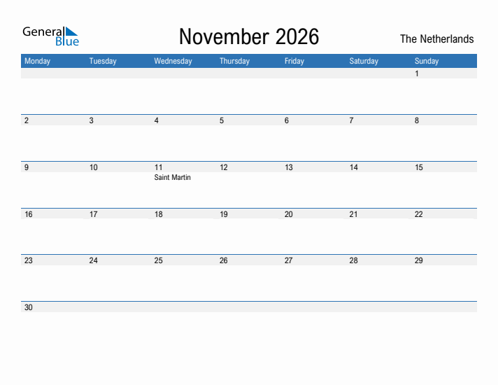 Fillable November 2026 Calendar