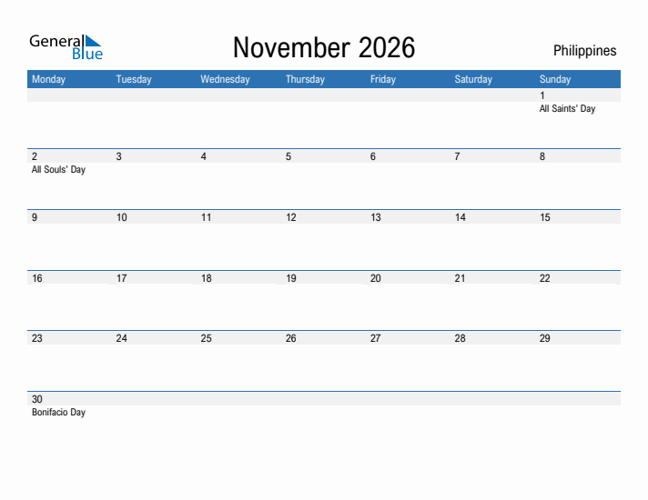 Fillable November 2026 Calendar