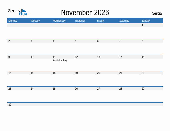 Fillable November 2026 Calendar