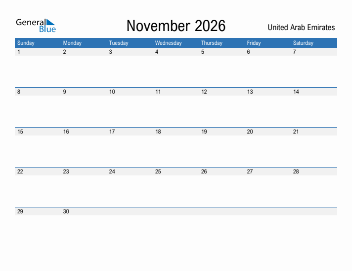 Fillable November 2026 Calendar