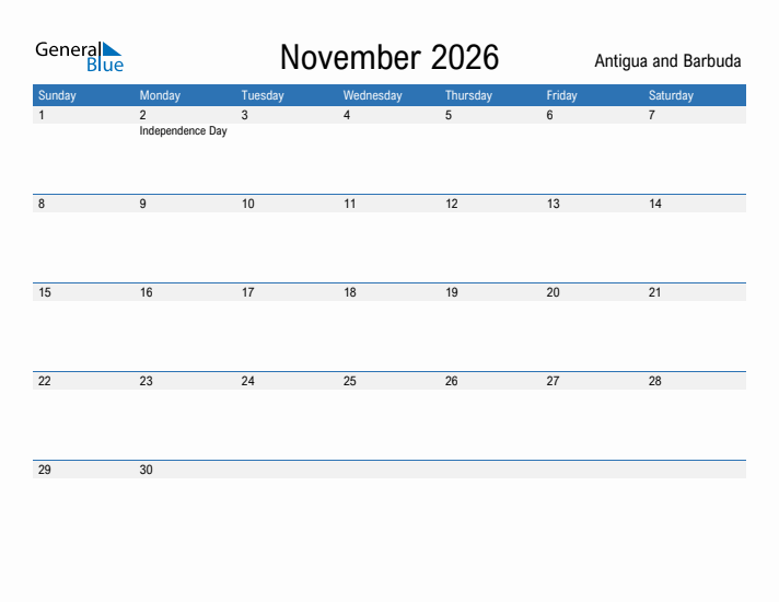 Fillable November 2026 Calendar