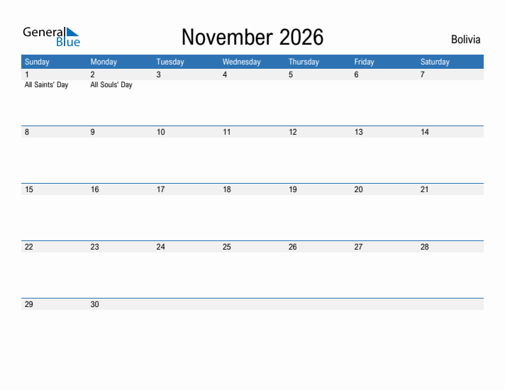 Fillable November 2026 Calendar