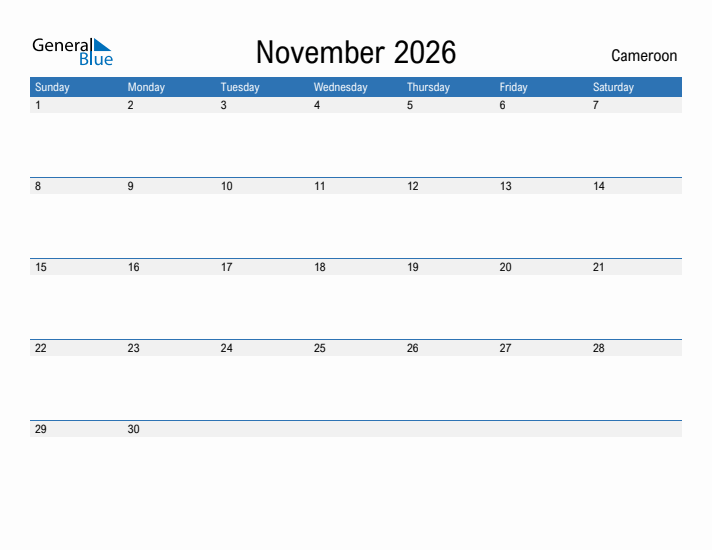 Fillable November 2026 Calendar