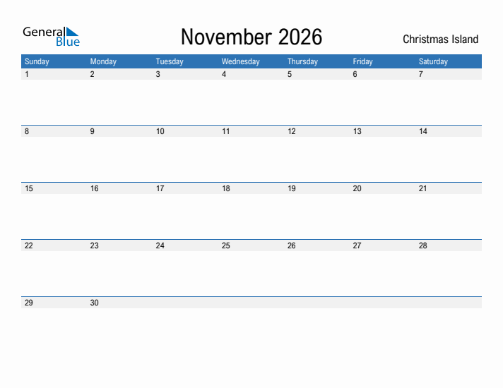 Fillable November 2026 Calendar