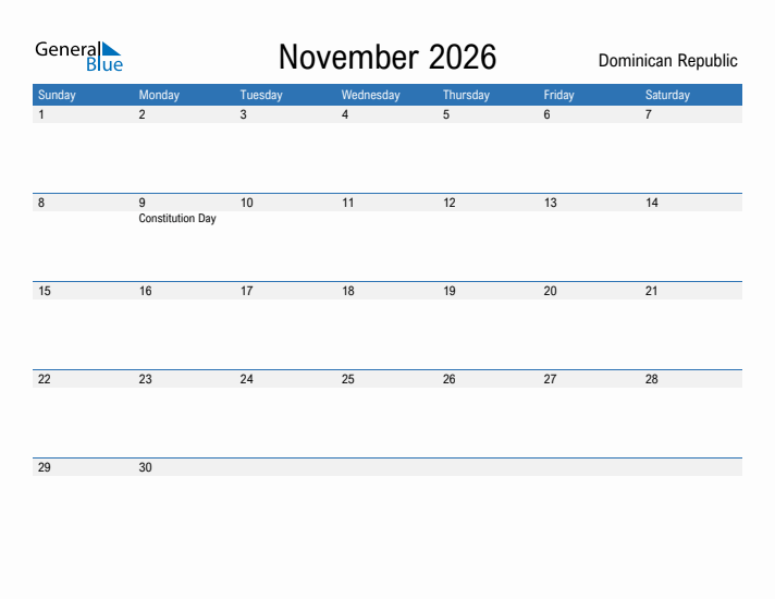 Fillable November 2026 Calendar