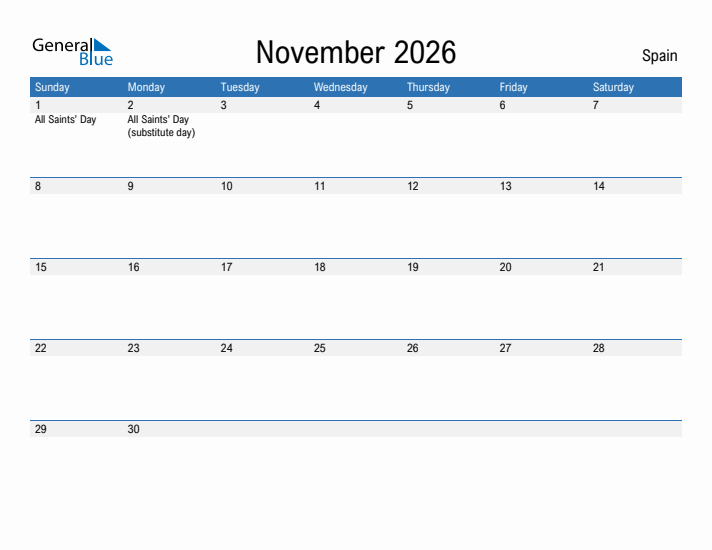 Fillable November 2026 Calendar