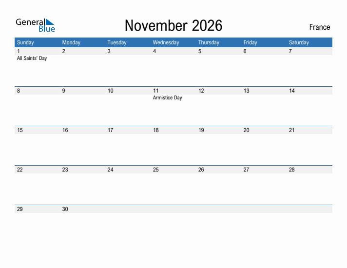 Fillable November 2026 Calendar