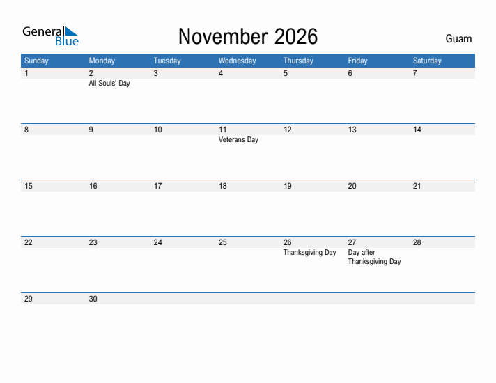 Fillable November 2026 Calendar