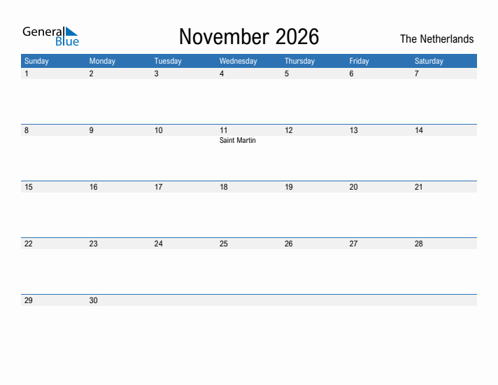 Fillable November 2026 Calendar