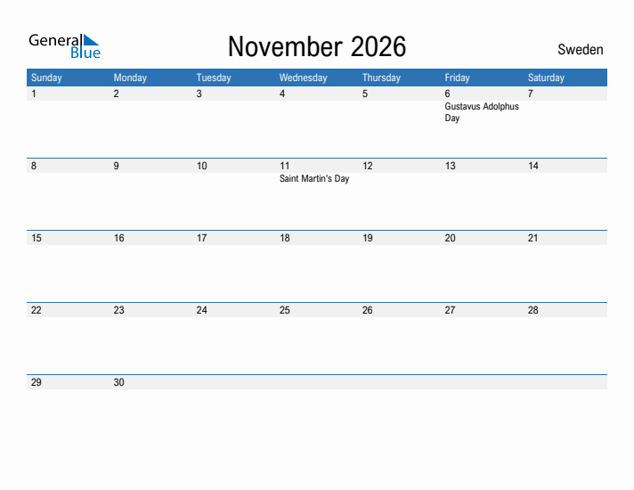 Fillable November 2026 Calendar