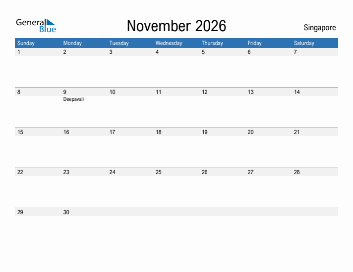 Fillable November 2026 Calendar