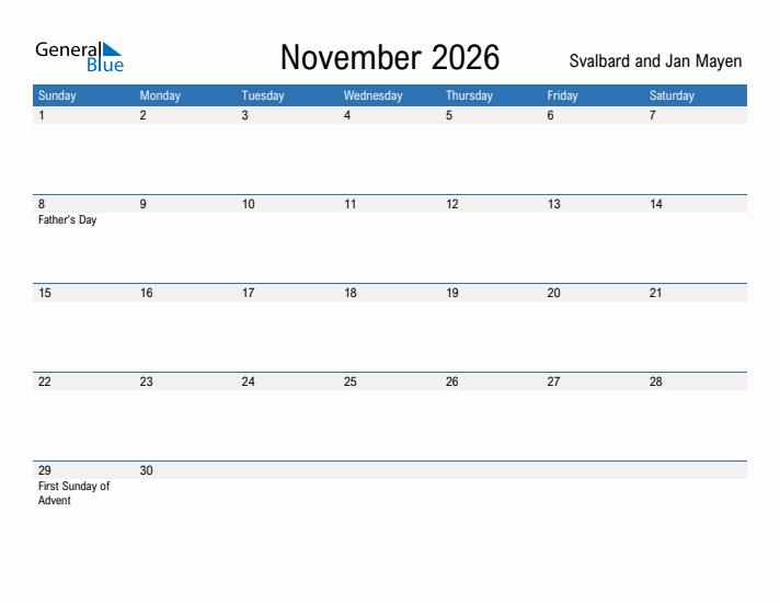 Fillable November 2026 Calendar