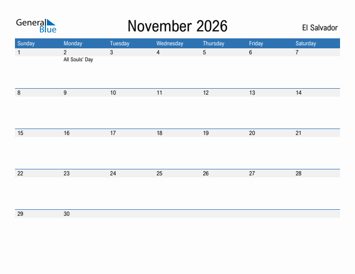 Fillable November 2026 Calendar