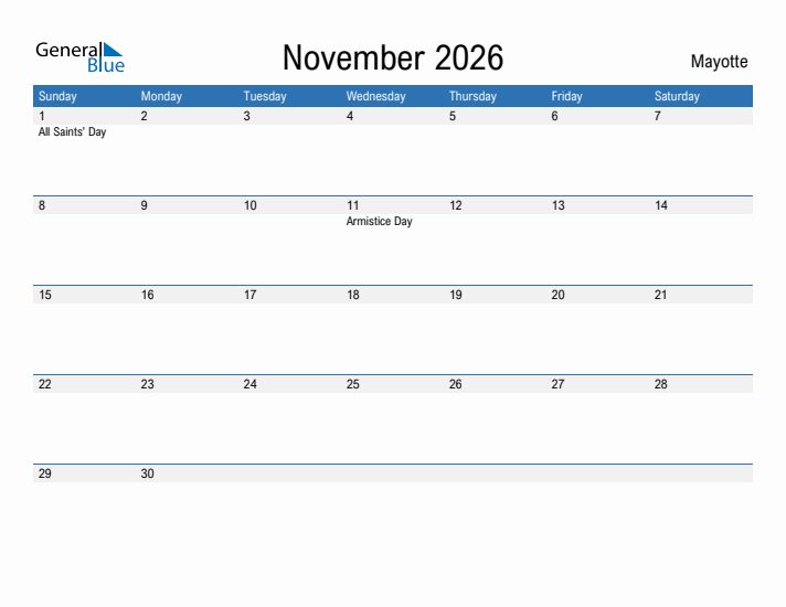 Fillable November 2026 Calendar