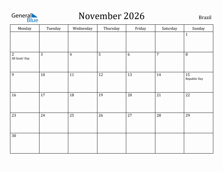 November 2026 Calendar Brazil