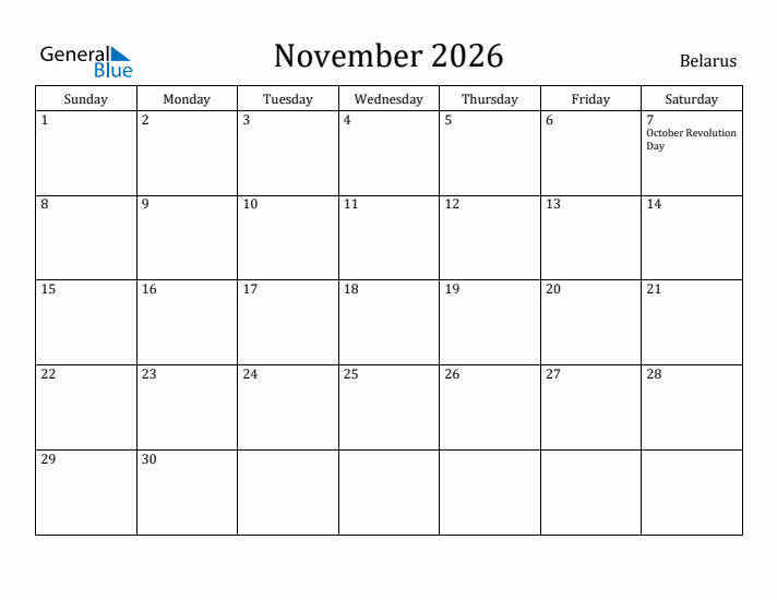 November 2026 Calendar Belarus